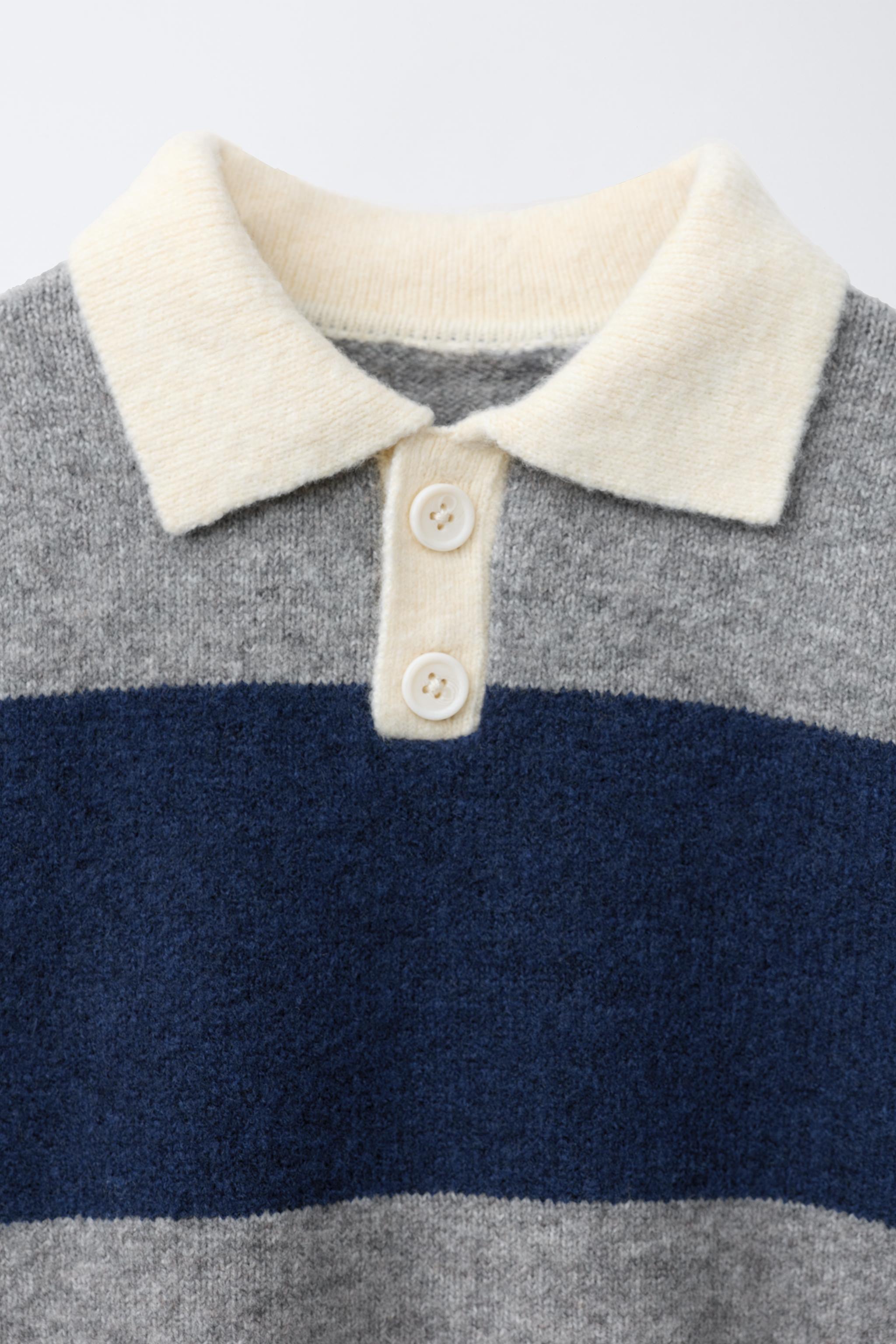 STRIPED KNIT POLO SWEATER